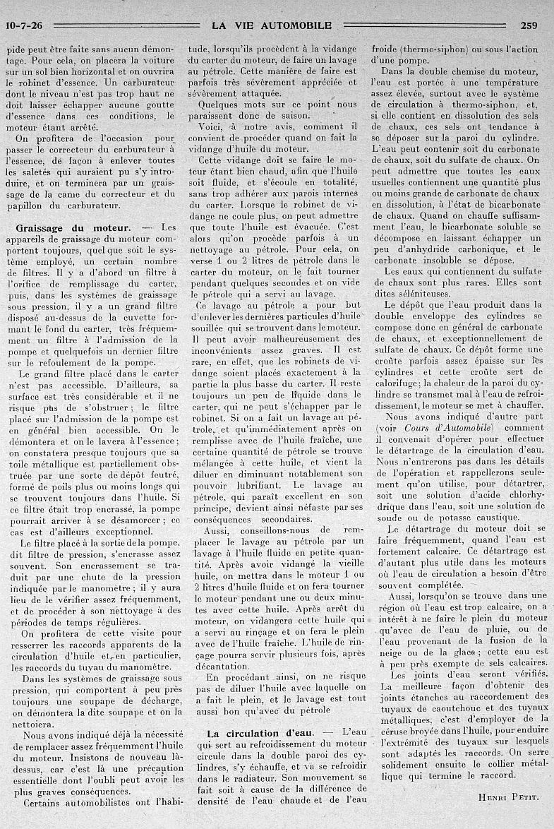 La mise au point & l ' entretien de la voiture - Henri Petit - La Vie Automobile 1926 Entret16