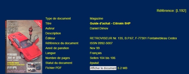 " Guide d' Achat 5HP " par Daniel Dimov - Retroviseur ( 1999) L19210