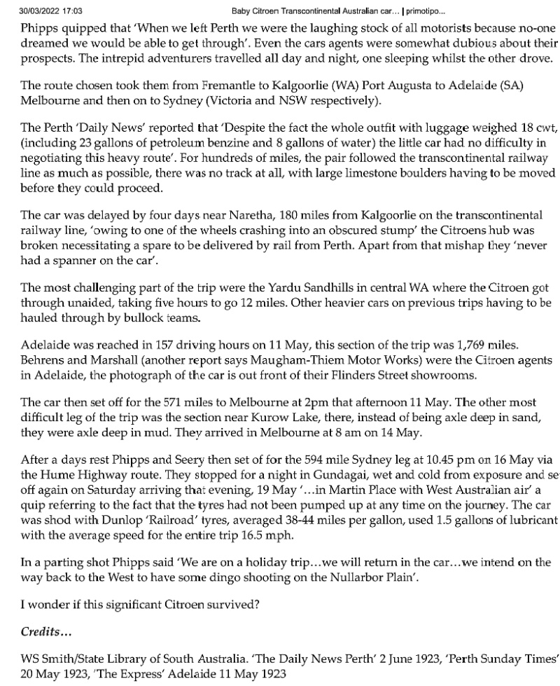 "La traversée de l' Australie par Phipps & Seery" en 1923 - Primotipo -2017 Ph211