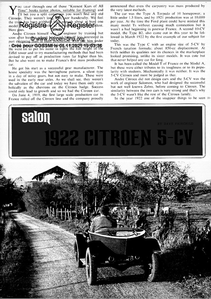 Salon 1922-Citroen 5CV"   par Dave Fairchild - Road & Track (1968) Road_110