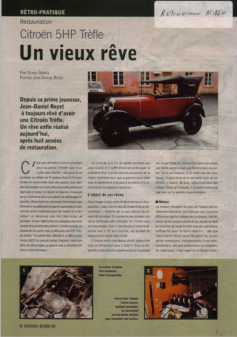 Citroen 5HP Tréfle " Un vieux rêve " par D Mantz - Retroviseur No 160 (2001) Screen45