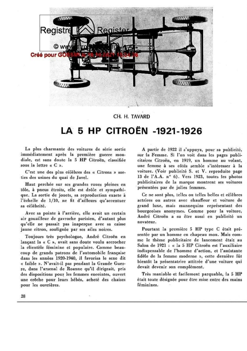 La 5HP Citroen 1921-1926 par CHH Tavard - ... legendes,bobards et " canards"...( 1968) Tav110