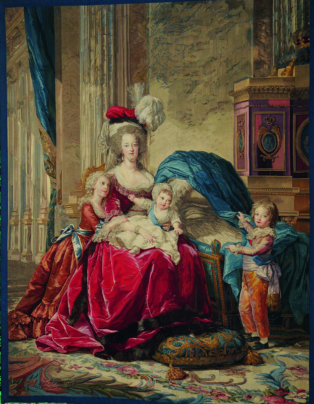 Tapisserie des Gobelins représentant le portrait de Marie-Antoinette et ses enfants par Mme Le Brun 12483910