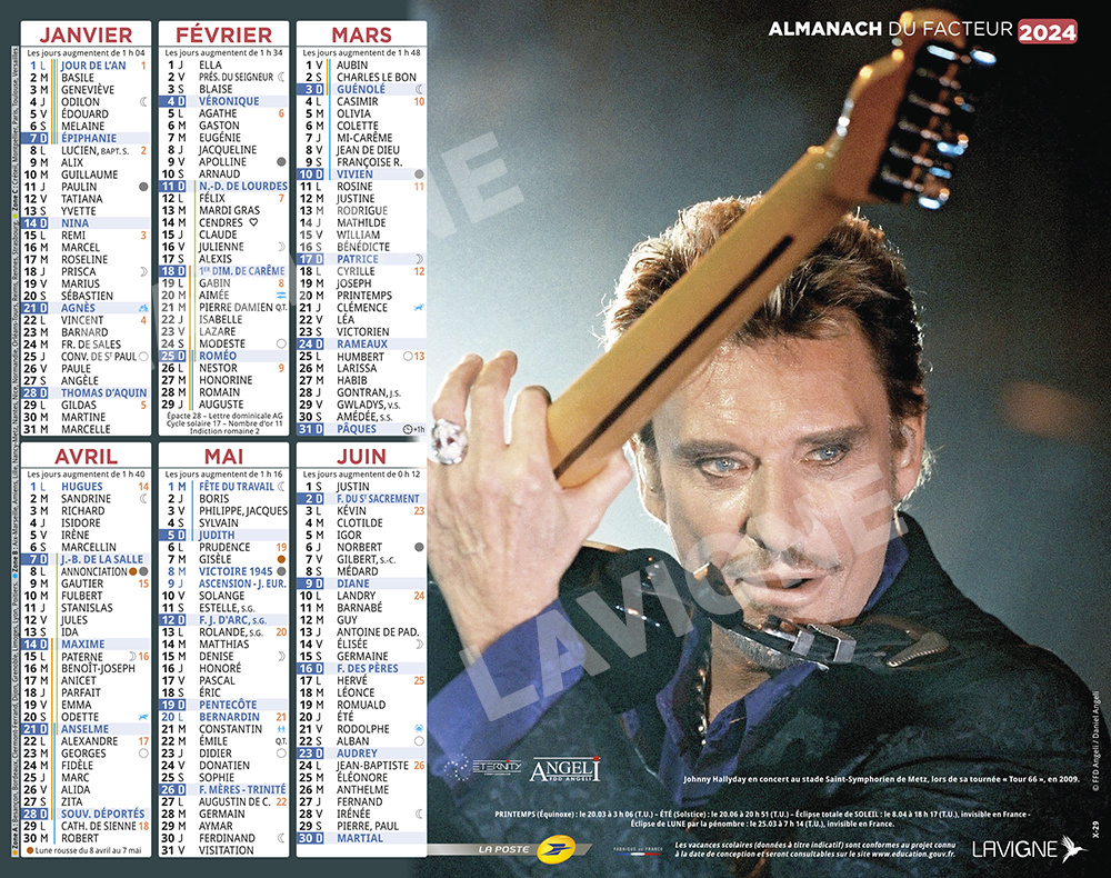 johnny hallyday calendrier dela poste 2024