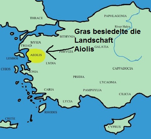 Gras (Mythologie): Sohn des Echelaos, kolonisierte die Landschaft Aiolis Gras10