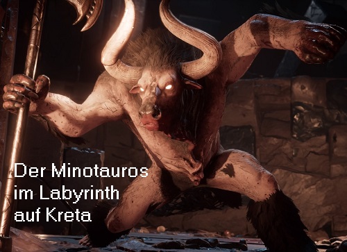 Minotauros (Mythologie): Mischwesen-Ungeheuer (Labyrinth auf Kreta) Minota10
