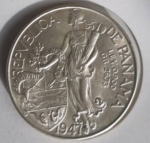 1947 Panamá Balboa 9000 moneda de plata #KC34 