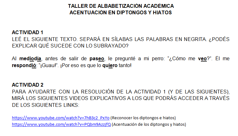 05 Taller de alfabetización académica. Acentuación en palabras con diptongos y hiatos 0911