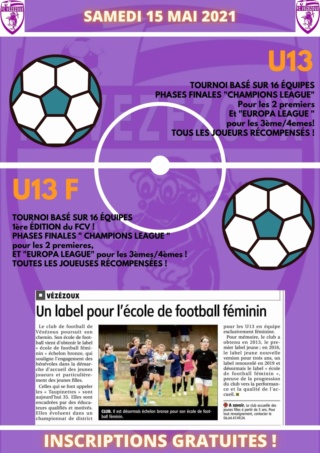 FC VEZEZOUX/ TOURNOI JEUNES 15 MAI 2021/ U13 et U13F  Plaque24