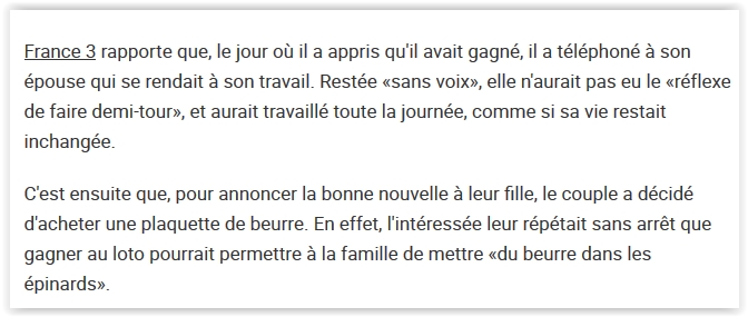 Isère: il gagne 11 millions d'euros au loto et offre une plaquette de beurre à sa fille Screen41