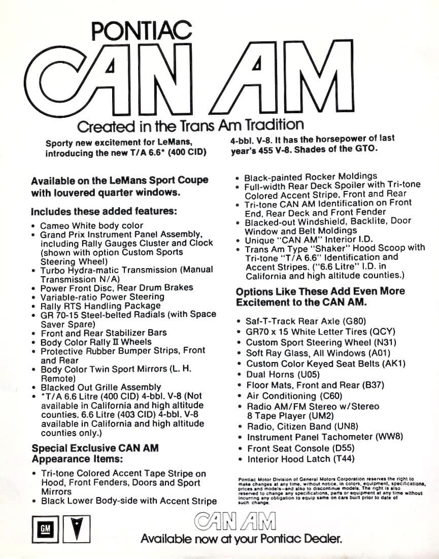 Un modèle très rare aujourd'hui; Pontiac LeMans Sport Coupe Can Am 1977. Can-am30