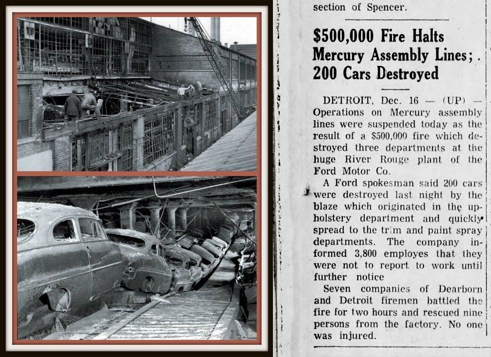 1948; un incendie ravage une ligne d'assemblage de Mercury. Fire10
