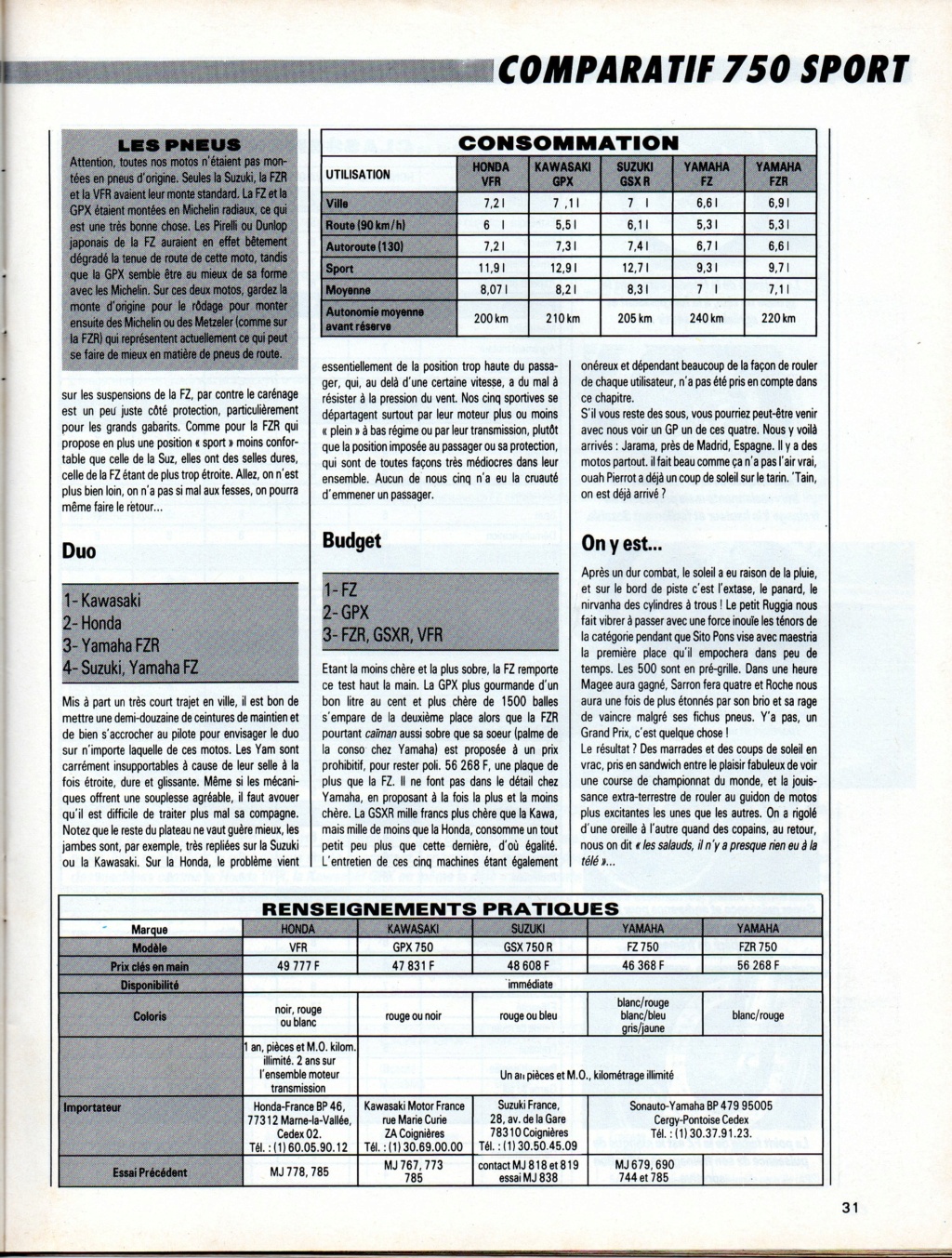 Essai comparatif les 750 sportives MJ 844 mai 1988  Essai154