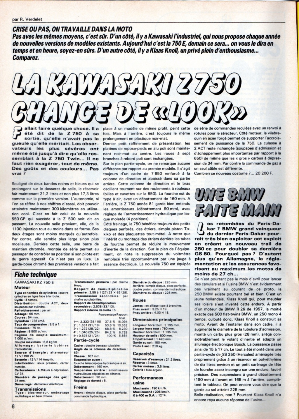 Essai du Z750 L  et présentation en Fev 1981 dans  MR  Moto_r37