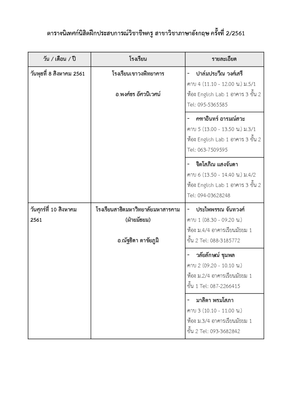 Admin: ตารางนิเทศก์ ครั้งที่ 2 ภาคเรียนที่ 1/2561 X-00110