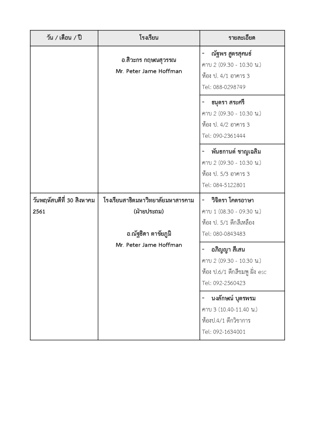 Admin: ตารางนิเทศก์ ครั้งที่ 2 ภาคเรียนที่ 1/2561 X-00310