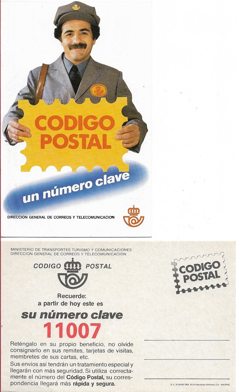 Tarjetas postales de la Dirección General de Correos y Telecomunicación recordando el código postal (1984) Postal11