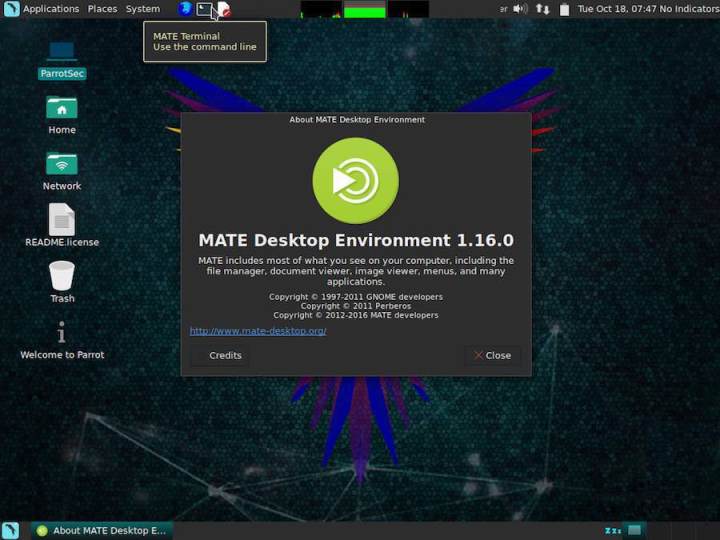 La distribución especializada en seguridad Parrot security OS Mate10