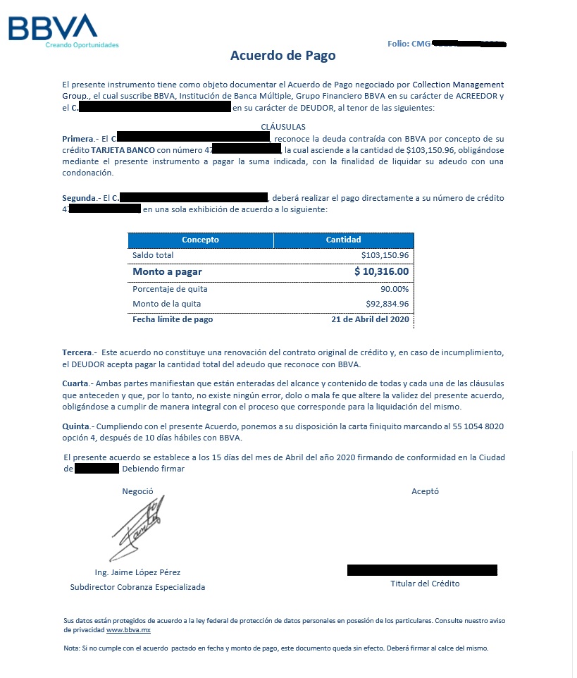 carta convenio cmg deuda con bancomer Cartac11