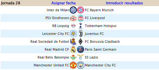 Alineación Primera División - J28 Jornad61