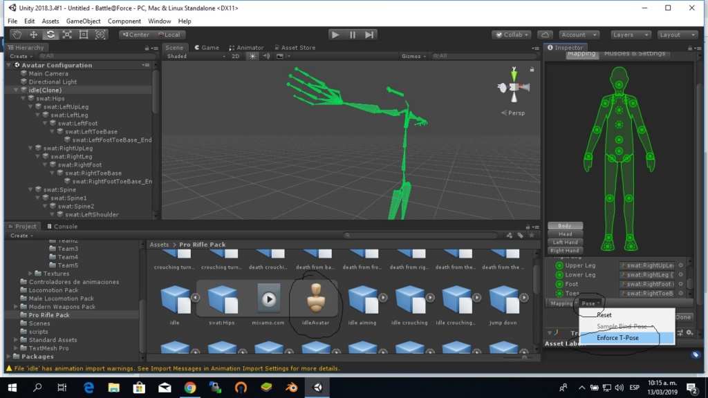 las animaciones de mixamo se quedan en la posición T del personaje T-pose10