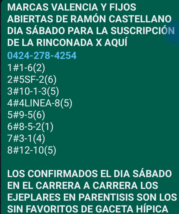 AQUÍ ESTÁ TODA LA INFORMACIÓN ABIERTA MARCAS Y FIJOS PARA VALENCIA DÍA SÁBADO  16984311