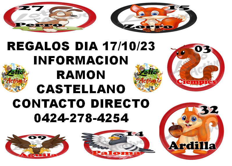 AQUÍ ESTAN LOS ANIMALITOS DEL DIA MARTES PARA LOTTOACTIVO  Regalo52