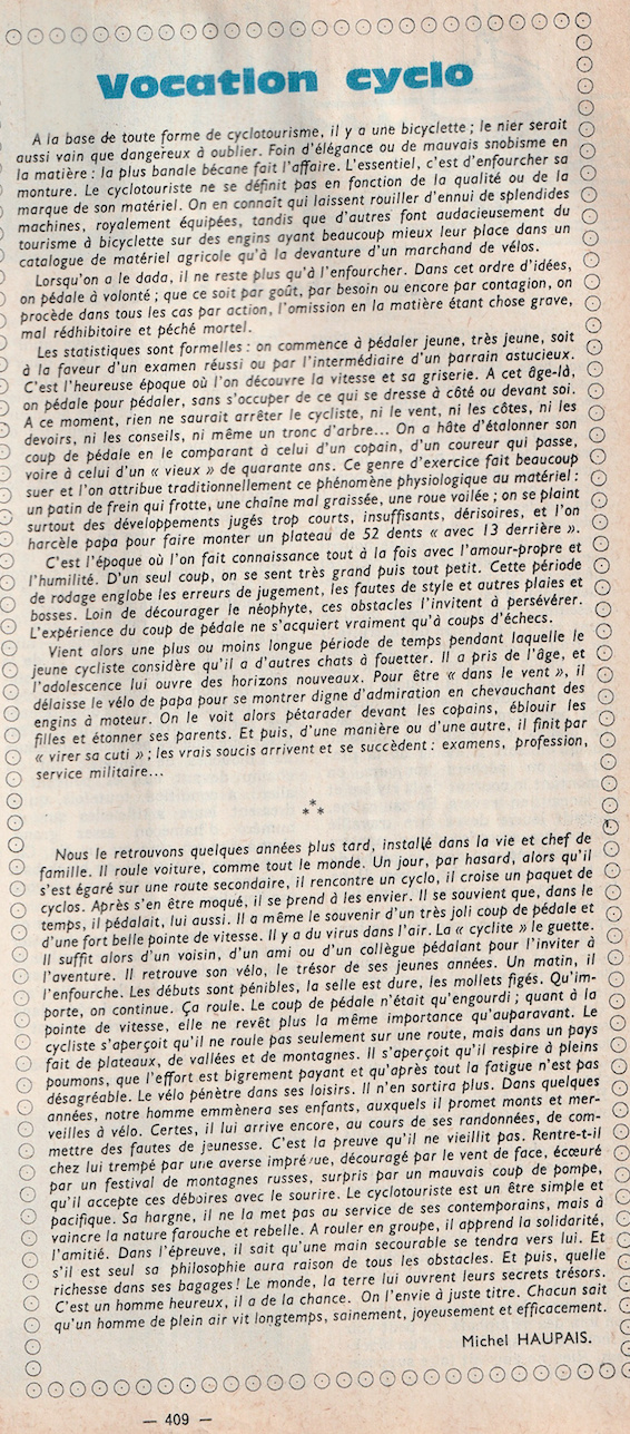 Vocation cyclo  dans "Chasseur Français " n°833 de juillet 1966 Cf-19624