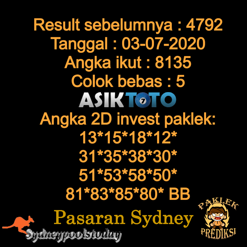 Prediksi Togel SYD Sydneypools 03 Juli 2020 Wecha120