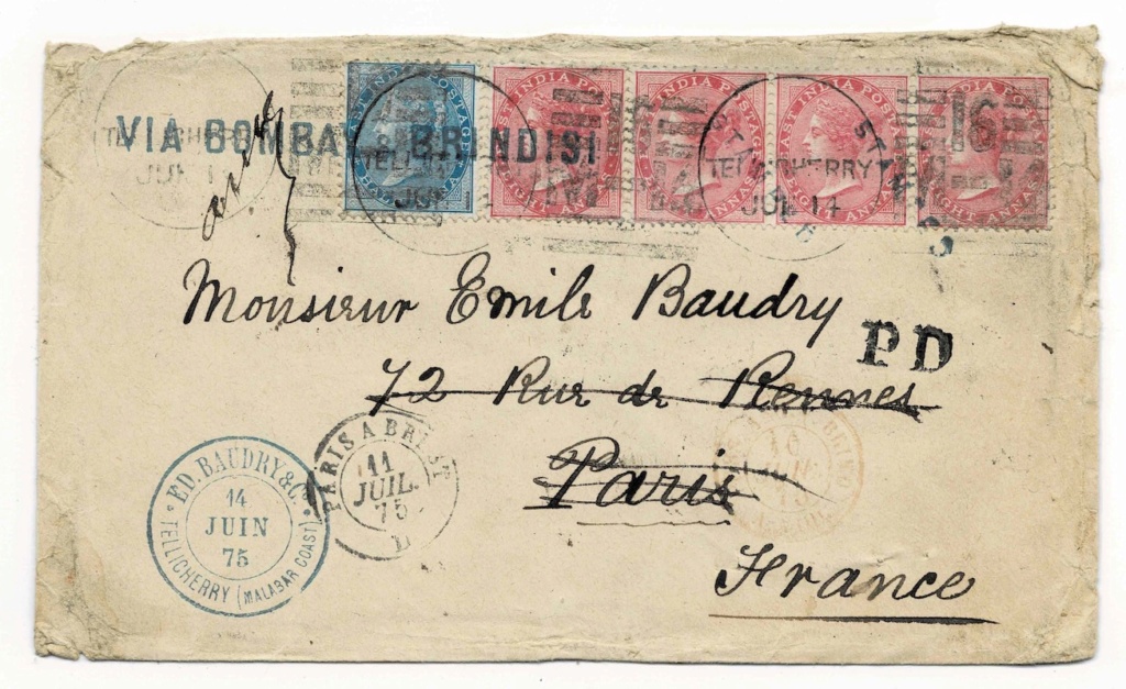 Lettre d'Inde de 1874 avec complément d'affranchissement en timbres français 2_larg10