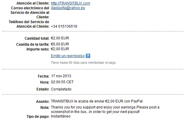 2º pago Transitbux 2€ 2trans10
