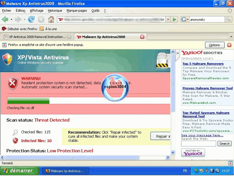 Xp antivirus 2008 : Dossier complet d'espion3004 Debutt15