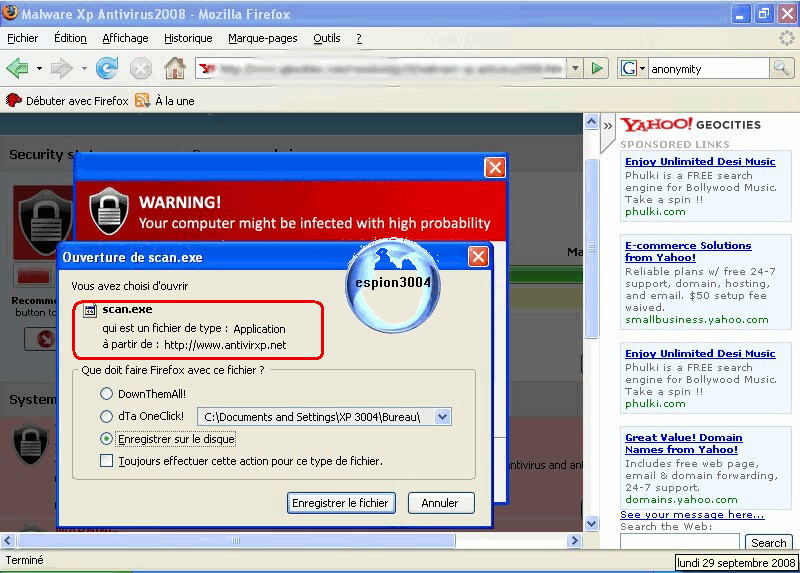 Xp antivirus 2008 : Dossier complet d'espion3004 Debutt19