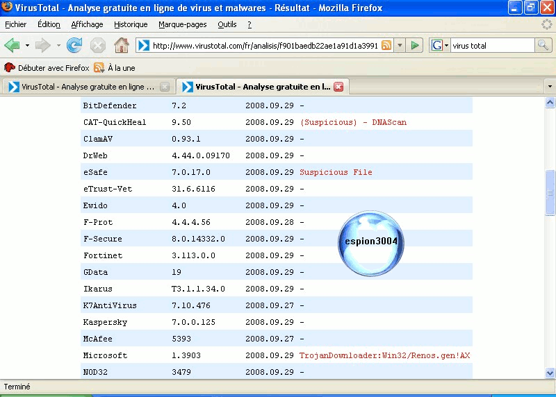 Xp antivirus 2008 : Dossier complet d'espion3004 Debutt23