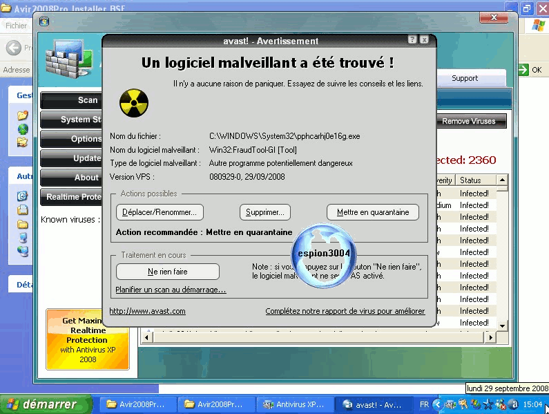 Xp antivirus 2008 : Dossier complet d'espion3004 Debutt27