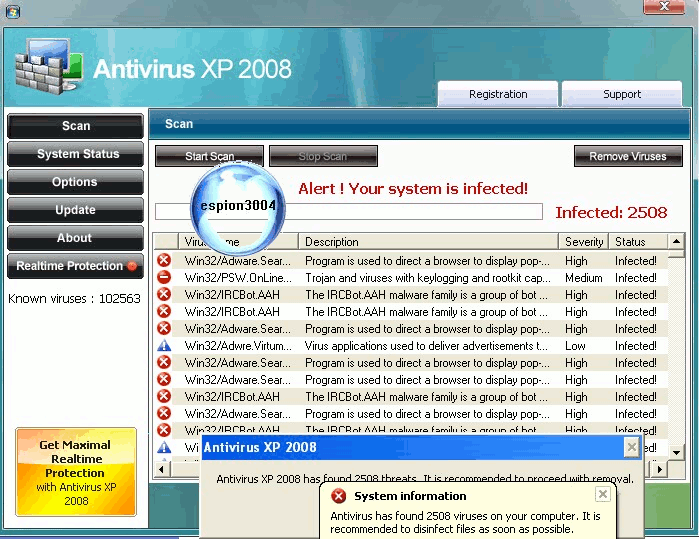 Xp antivirus 2008 : Dossier complet d'espion3004 Debutt28