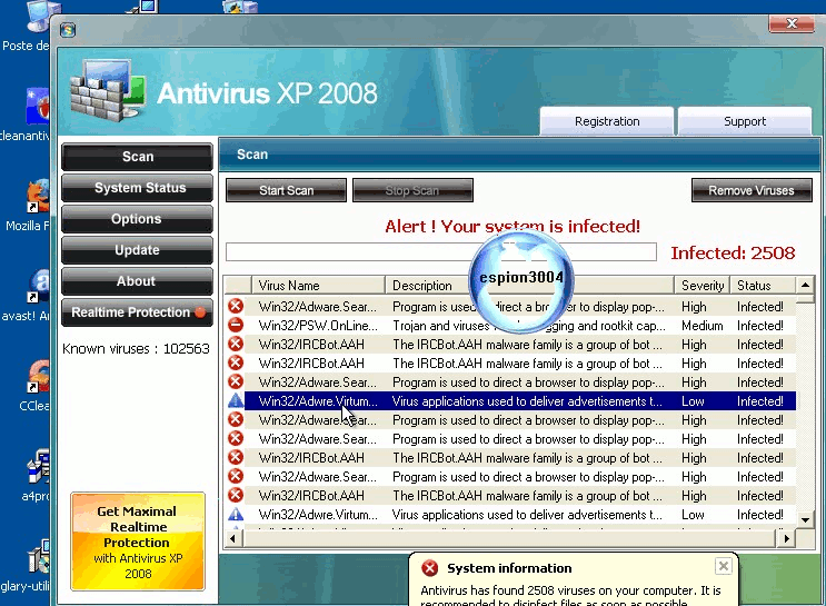 Xp antivirus 2008 : Dossier complet d'espion3004 Debutt33