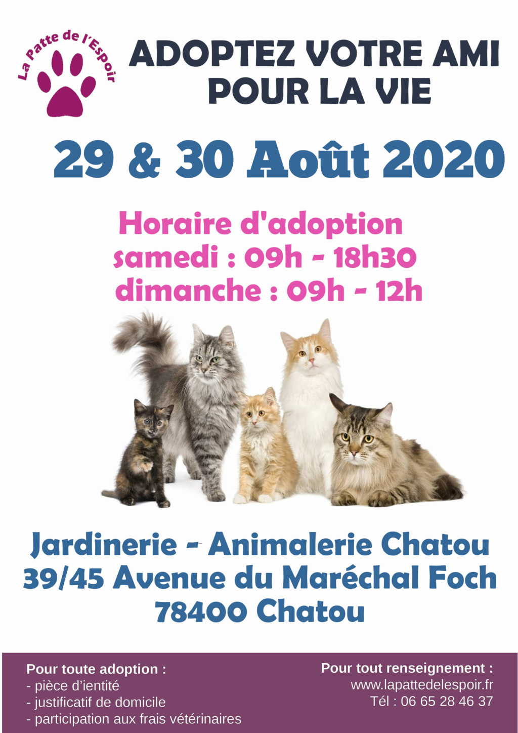 29 et 30 août 2020, Week-Adoption-Collecte, Jardinerie-Animalerie à Chatou (78) Affich10