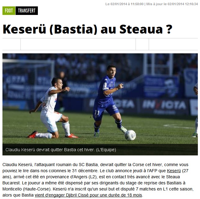 Suite à l'arrivée de Cissé, le départ de Keserü au Steaua ? S155