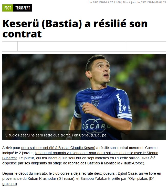 Suite à l'arrivée de Cissé, le départ de Keserü au Steaua ? S161