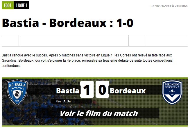 Bastia 1-0 Bordeaux S179