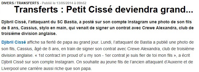 Transfert : Petit Cissé deviendra grand ... S323