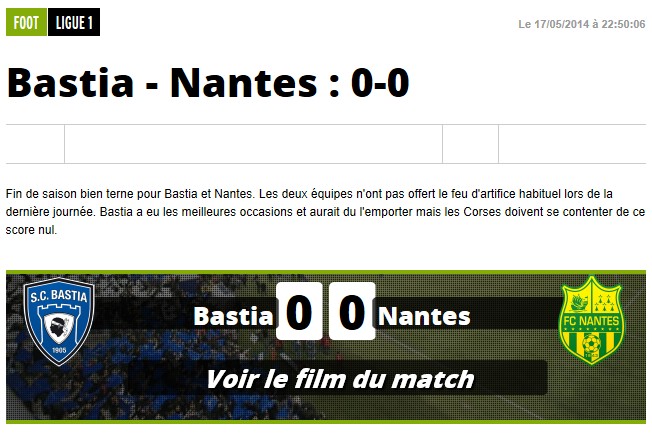 Bastia 0-0 Nantes S333