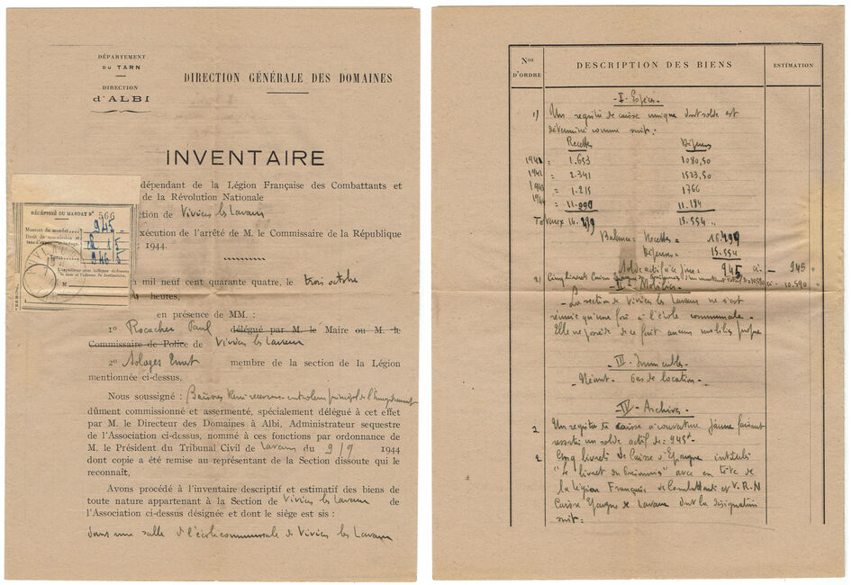 Inventaire et mise sous sequestre des biens d'une section de la légion française des combattants 1944_e12