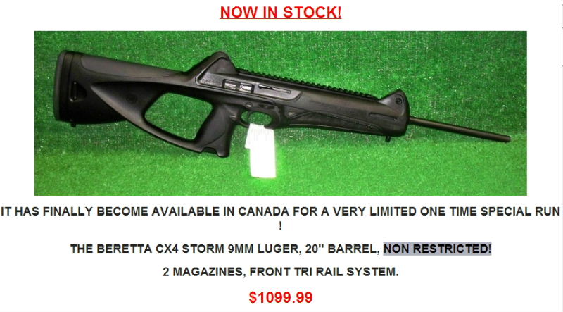 deal sur CX4 storm 9mm a 599 $ Cx410