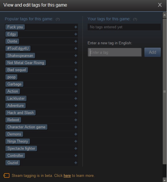 Steam just added tags to games... Dmc210