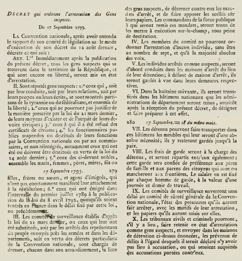 17 septembre 1793: Vote de la loi des suspects pendant la Révolution française 1280px56