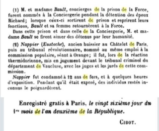 16 octobre 1793 (25 vendémiaire an II ): Signification au concierge du jugement qui condamne à mort 2148
