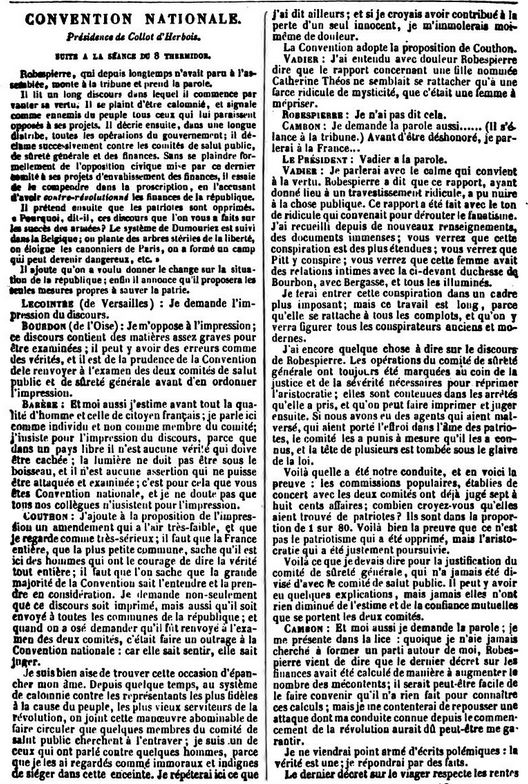 26 juillet 1794: Maximilien Robespierre prononce son dernier discours à la Convention 2214