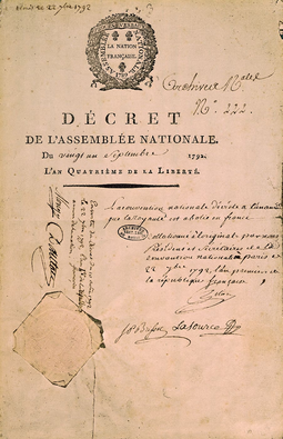 21 septembre 1792: Mise en place de la Convention nationale et abolition de la royauté en France 255px-10